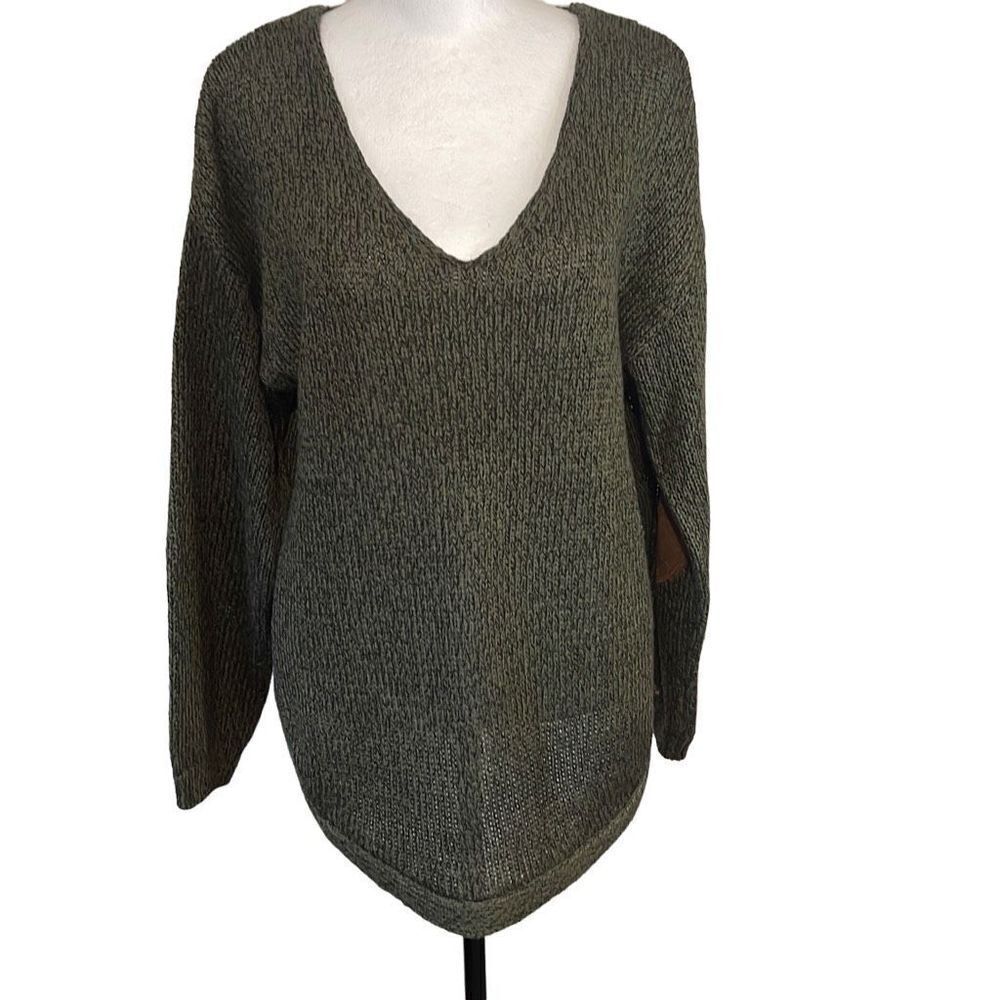 Cupcake Women's V Neck Sweater Patch Sleeve Acrylic Pullover Army Green Medium